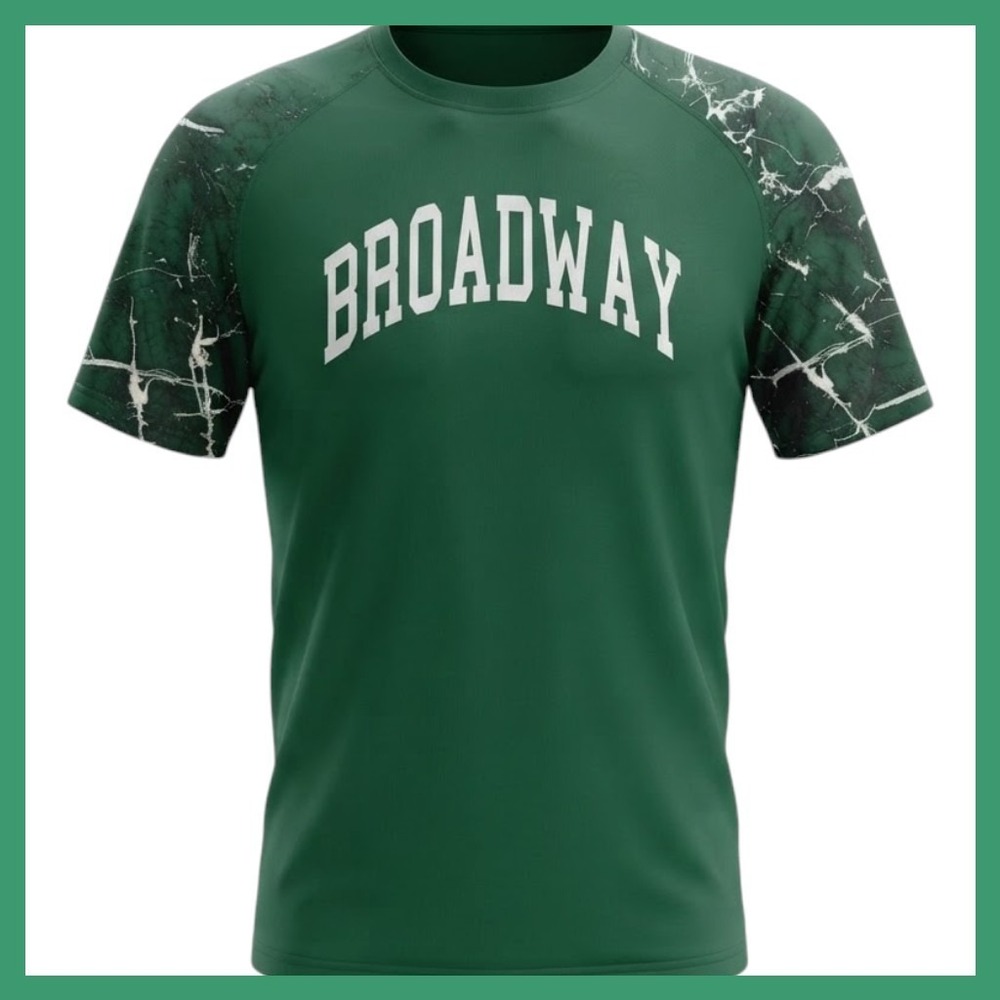 NWOT Badger Sport Broadway Graphic Performance Tee Mens 2XL Green Marble Raglan